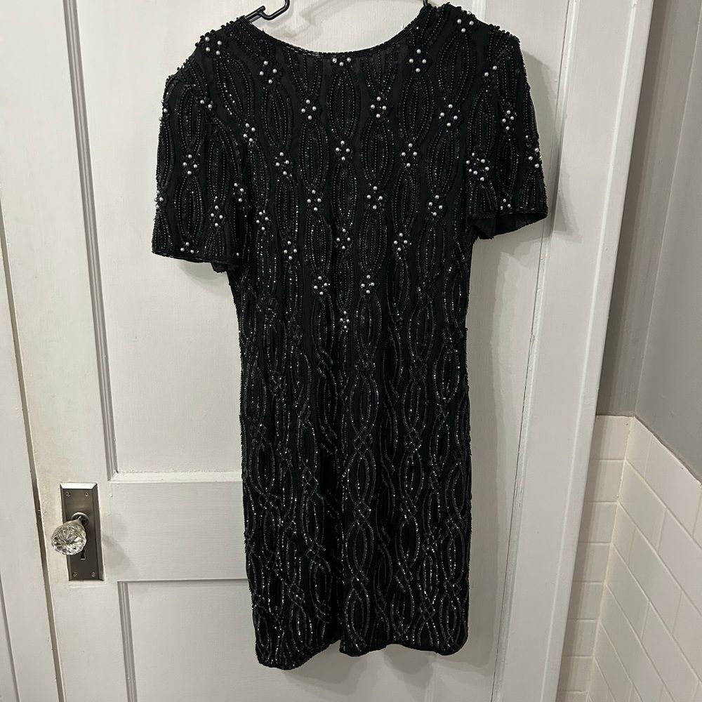 Adrianna Papell Vintage Black Beaded Mini Dress